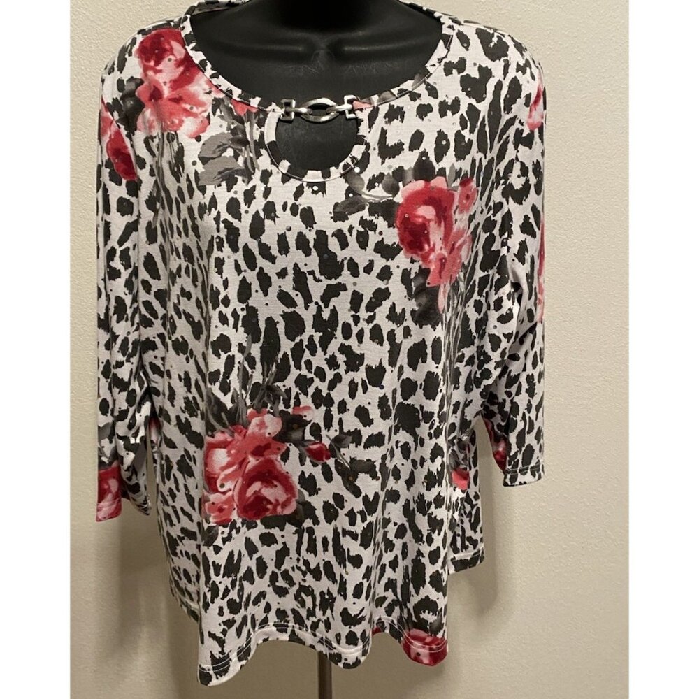 C.D. Petites Womens Size PXL Top Multi Color Beaded  Classy Long Sleeve